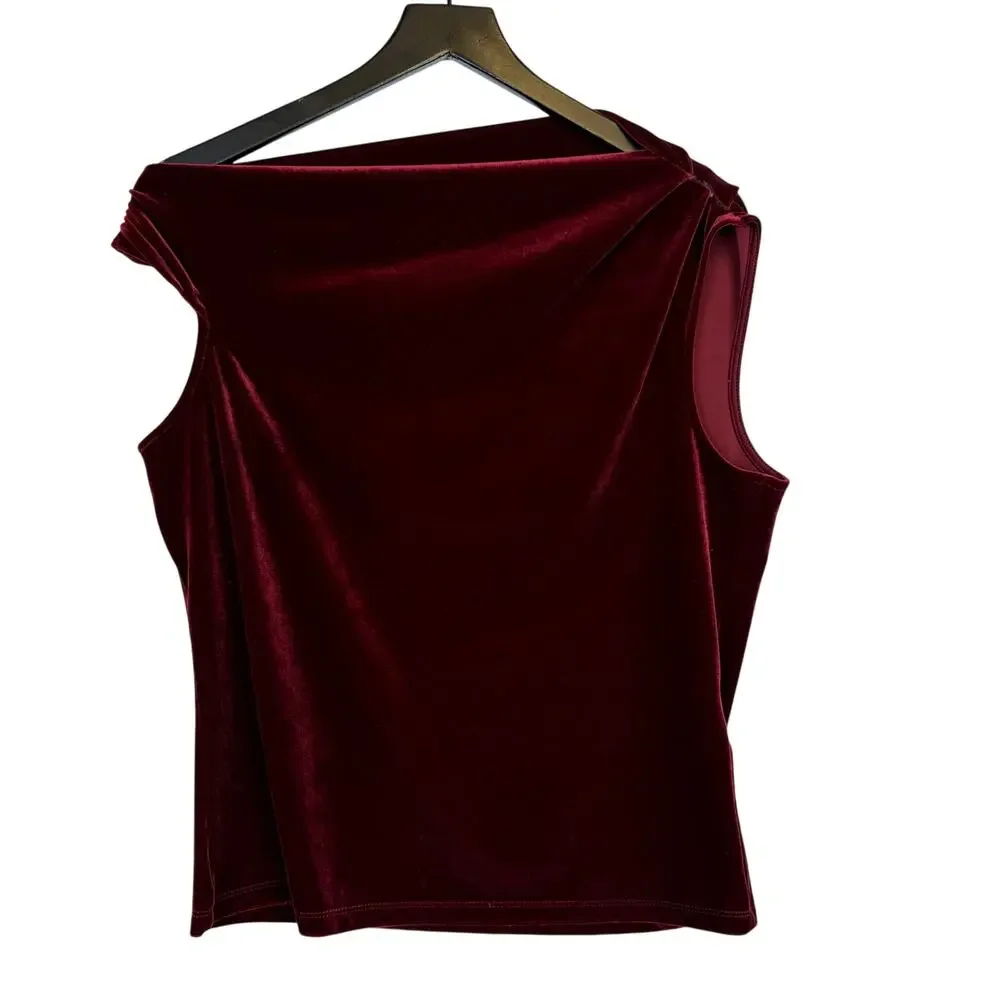 White House Black Market Off Shoulder Draped Velvet Blouse Red - L